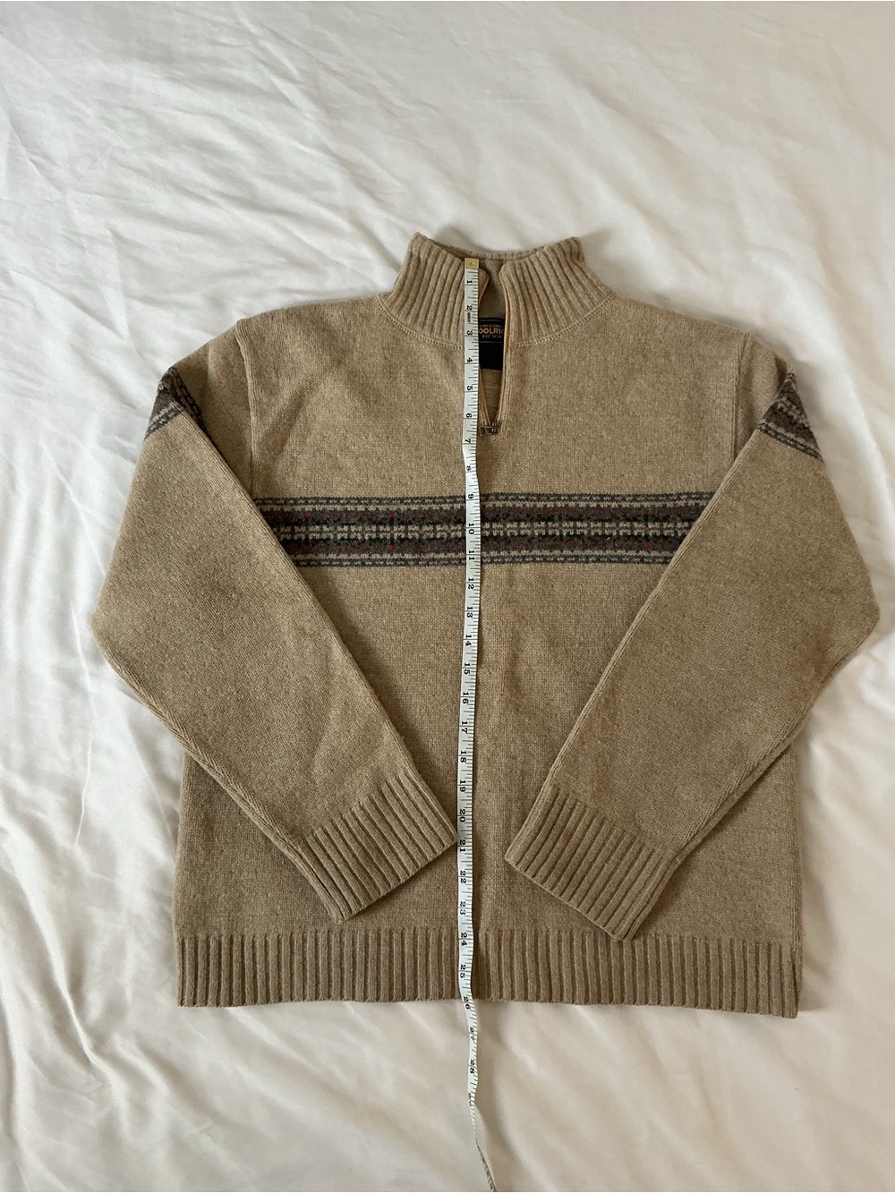 Woolrich Women’s Beige Lambswool Quarter Zip Sweater – Fair Isle Knit - Picture 6 of 10